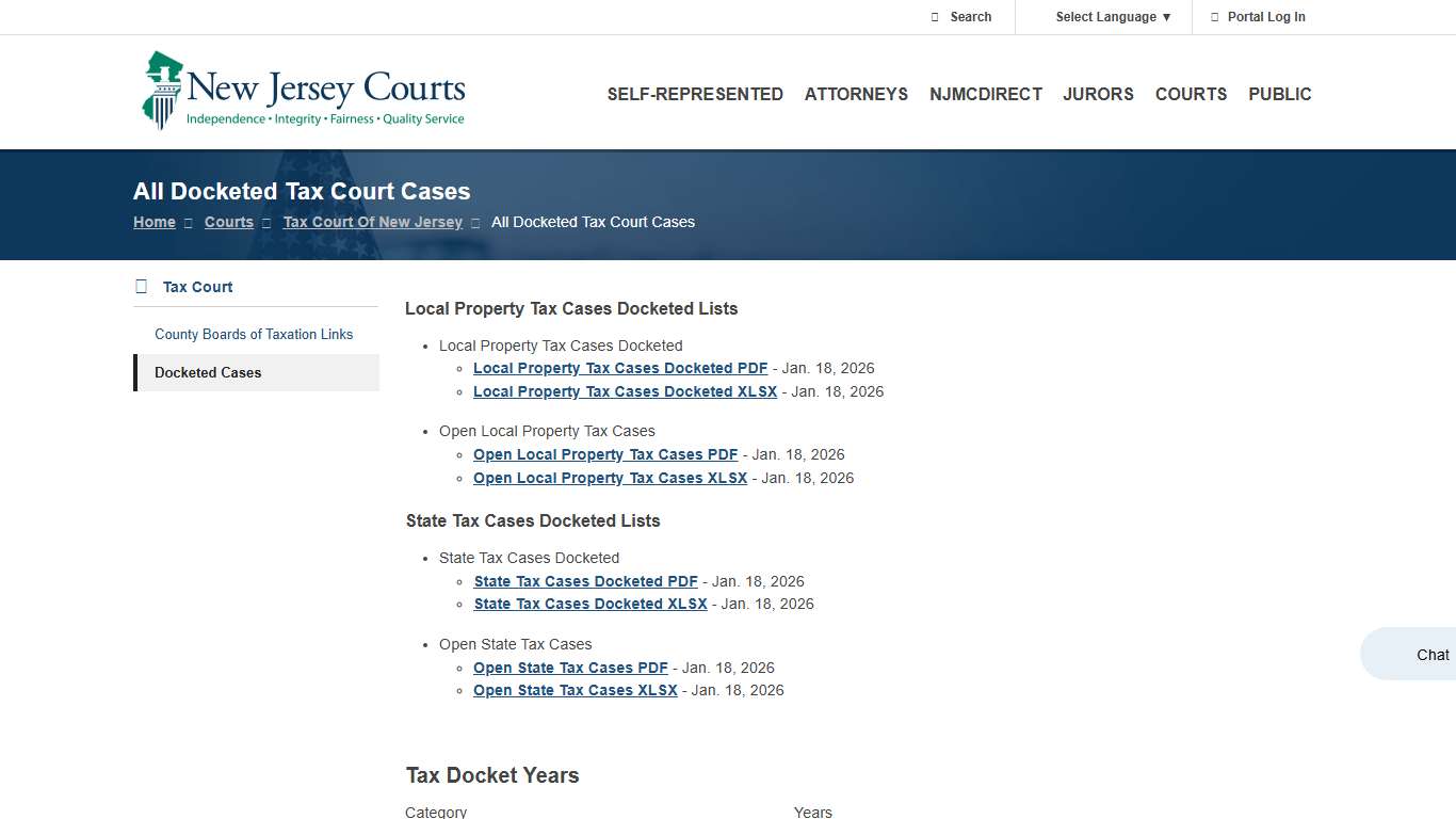 All Docketed Tax Court Cases | NJ Courts