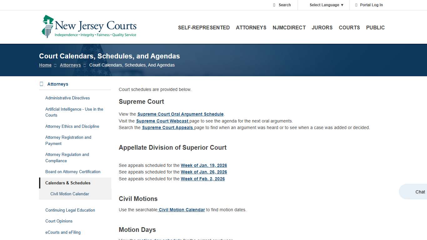 Court Calendars, Schedules, and Agendas | NJ Courts