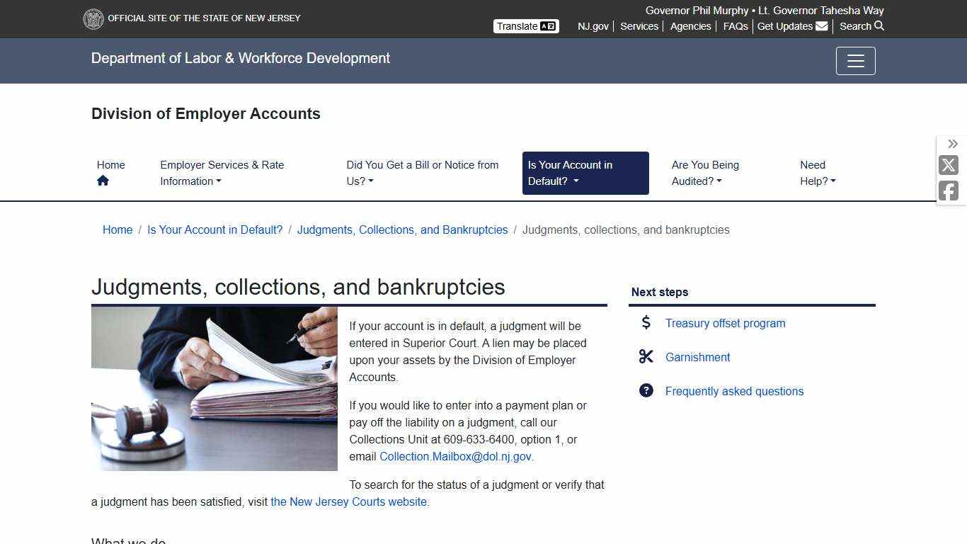 Division of Employer Accounts | Judgments, collections, and bankruptcies